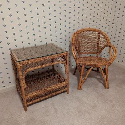 Rattan Wicker Chair and Side Table