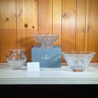 (3PC) WATERFORD VASE & BOWLS | Group of three acid etched â€œWaterfordâ€ bowls including: (1) Vase also etched â€œJ Perezâ€ for Jorge...