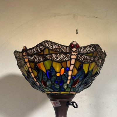 DRAGONFLY STAINED GLASS FLOOR LAMP | Floor Lamp with Dragonfly Stained Glass Shade. - h. 70 x dia. 12.5 in 