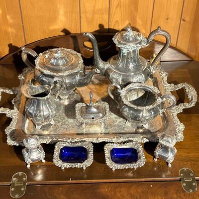(10PC) ORNATE SILVER TEA SET LOT | Silver Plate and Sheffield Lot Includes: 