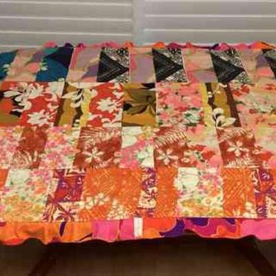 MTT158 Vintage Hawaiian Barkcloth Patchwork Blanket Wall Hanging