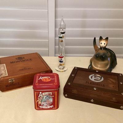 MTT215 Cigar Boxes, Galileo Thermometer, Kangaroo Caddy & Tin
