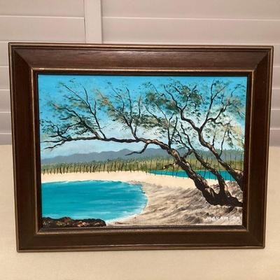 MTT200 Framed Original Painting Of Anae Hoomalu Beach