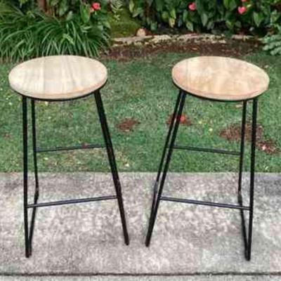 MTT169 Pair Of Wooden Metal Frame Bar Stools