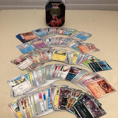 MTT221 Over 300 Japanese PokÃ©mon Trading Cards & Storage Tin