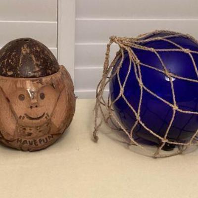 MTT168 Glass Fishing Float, Tiki Mug Cups & Coconut Monkey