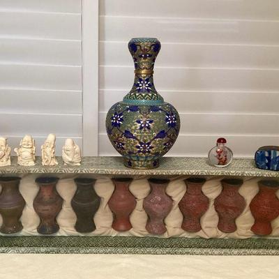 MTT232 Chinese CloisonnÃ© Vase, Cinnabar Mini Vases, Snuff Bottle & More!