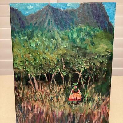 MTT198 Original Painting Of Hula Dancer On Canvas