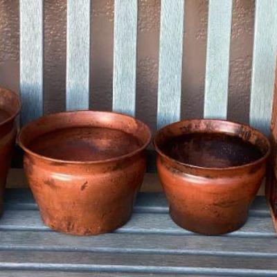 MTT008 Copper Dripper/Fountain & Three Metal Planter Pots