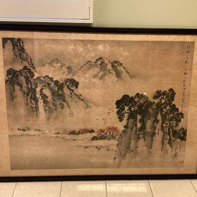 MTT096 Large Framed Antique Asian Brushstroke Painting 
