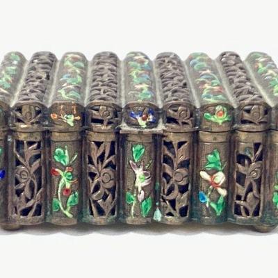 JIFI917 Antique Chinese Cloisenne Trinket Box	Antique brass & copper trinket box with Repousse floral pattern, footed bottom &...