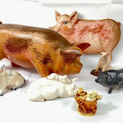 JIFI951 Folk Art Pigs & More	American folk art pig wall hanging piece, Purple Cow Pottery by Barbara Sexton. Â Hand carved &...