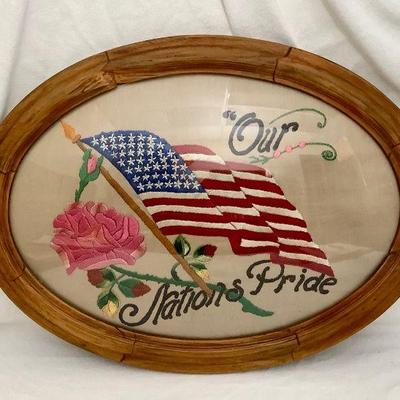 JIFI212 Embroidered American Pride Sign	Vintage or antique, this is incredible embroidery work. This was made with a LOT of pride. Has...