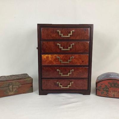 JIFI802 Antique & Vintage Asian Jewelry Boxes	Vintage tabletop jewelry box with Greek silk lining, antique Chinese jewelry box, and...