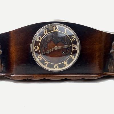 DONLAR912 Vintage 1920â€™s Mantel Clock	Vintage circa 1920 Mantel clock, dark mahogany color, Art Deco numbers and clock hands. Â Works -...