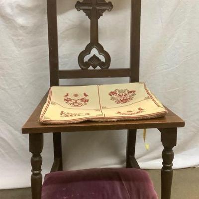 LAGO700 Antique French â€œPrie Dieuâ€ Prayer Chair	J. A. Gomes Leal. Hand carved antique wood chair. Does have some condition issues....