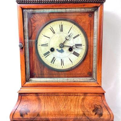 DONLAR916 Rare Antique American Mantel Clock	Very rare, Late 1700 solid burl wood cabinet mantel clock with hourly gong strike, brass...