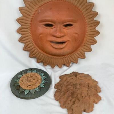 JIFI305 Mexican Terracota Figures	The largest figure of the sun is 20'. Â All three are made to hang on your patio or landscape.
