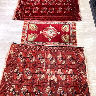 JIFI974 3 Vintage Rugs Or Prayer Rugs	Makers unknown, some wear on underside of rugs - see pictures.
