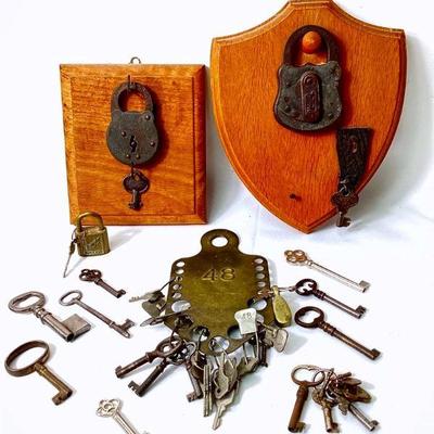 JIFI971 Antique Padlocks & Keys	Antique Miller Padlock with wrong key, Steil State Slaymaker 6 lever padlock with wrong key, Keys...