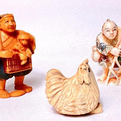 JIFI958 Signed Antique Netsuki Figurines	3 figurines signed on bottoms.
