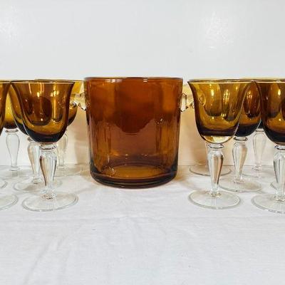 JOSW104 Amber Hand Crafted Stemware, Ice Holder	Twelve, very nice, stylish goblet type glasses, with large, hand blown, ice bucket. No...
