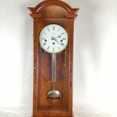 DONLAR501 Comitti Of London, Mahogany Wall Clock	Hermle double weight, solid brass movement; Made in England
