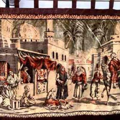 JIFI977 Velvet Vintage Wall Tapestry	Vintage tapestry with gold - colored hanging rod depicting a science in ancient far east. Â Some...