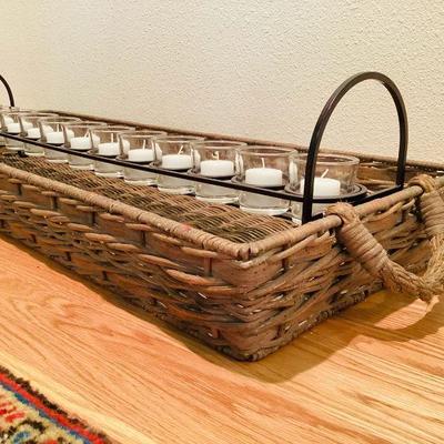 JOSW103 Long Rustic Basket With 12 Candles	Long, low sides, basket, fits iron candle holder, perfectly. Great for in front of the...