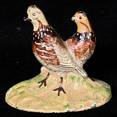 JIFI932 Hurley Antique Cast Iron Figurine	Quail Â antique cast iron figurine. Â Some chipped paint as consistent with age.

