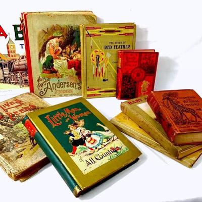 JIFI937 Antique Childrenâ€™s Books	9 antique children's books. Â 1 rare 1st edition DOTTY DIMPLE AT HOME 1868 copyright. Â Typical...