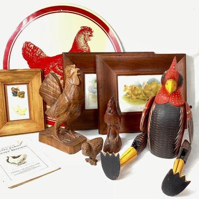JIFI939 Vintage Folk Art, Handcarved Roosters & More	Vintage folk art Handpainted wooden rooster with flexible joints, enamel red and...