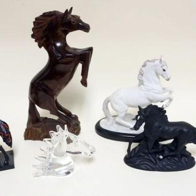 1166	GROUP OF PORCELAIN, WOOD AND GLASS HORSE FIGURES, LARGEST APPROXIMATELY 14 IN H
