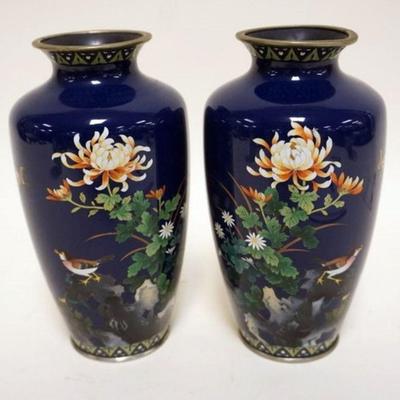 1171	PAIR OF BRASS ENAMELED VASE WITH BIRDS AND FLOWERS, APPROXIMATELY 7 1/2 IN H
