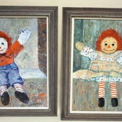 1244	J. FEINSOD OIL PAINTING ON BOARD, RAGGETY ANN AND ANDY, SIGNED, APPROXIMATELY 23 IN X 29 IN OVERALL
