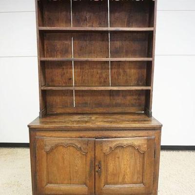 1227	ENGLISH OAK 2 PART OPEN FCE HUTCH, TOP NOT ORIGINAL TO BASE, APPROXIMATELY 22 IN X 52 IN X 93 IN
