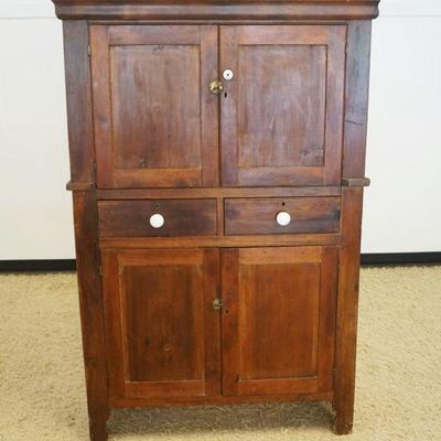 1192	ANTIQUE PRIMITIVE COUNTRY PINE 2 PART, 4 DOOR, 2 DRAWER CUPBOARD, APPROXIMATELY 43 IN X 16 IN X 67 IN H
