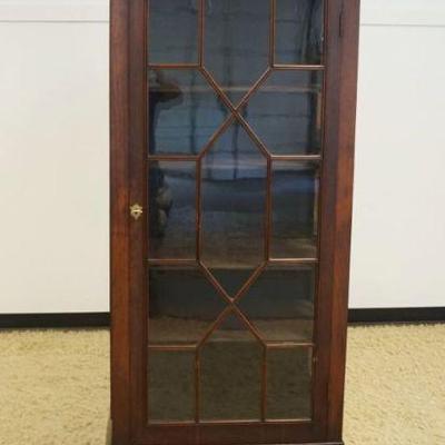 1207	ANTIQUE MAHOGANY BALL AND CLAW FOOT CURIO CABINET WITH INDIVIDUAL GLASS PANE DOOR AND SIDES, NARROW SIZE, APPROXIMATELY 31 IN X 19...