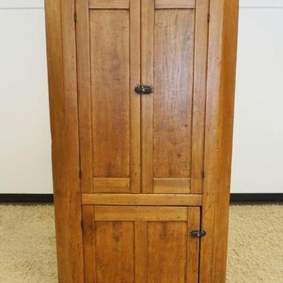 1199	ANTIQUE COUNTRY PRINE CORNER CUPBOARD WITH 3 PANELED DOOR, APPROXIMATELY 42 IN X 22 IN X 72 IN H
