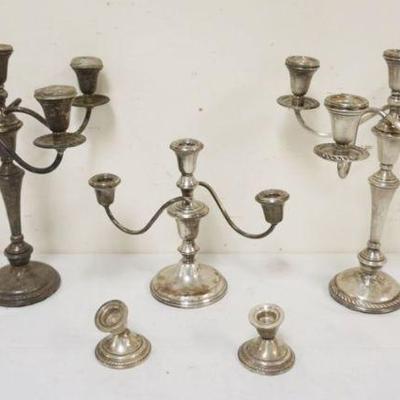 1262	LOT OF STERLING WEIGHTED CANDLESTICKS & CANDELABRAS, LARGEST APPROXIMATELY 14 IN
