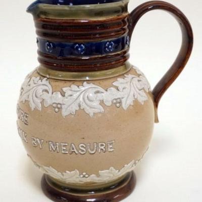 1089	ROYAL DOULTON ENGLAND PITCHER *BREAD AT PLEASURE - DRINK BY MEASURE*, APPROXIMATELY 6 IN H
