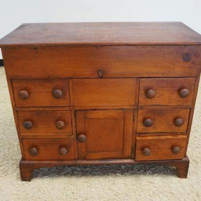 1181	ANTIQUE PINE LIFT TOP CHEST WITH 6 DRAWERS AND 1 DOOR ON BRACKET FEET, APPROXIMATELY 37 IN X 19 IN X 32 IN H

