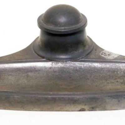 1134	PEWTER INKWELL AND PEN TRAY WITH COLBALT GLASS WELL, APPROXIMATELY 11 IN X 6 IN X 2 IN H
