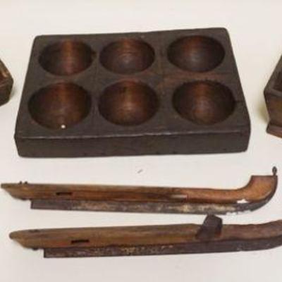 1036	GROUP OF ASSORTED PRIMITIVE ITEMS INCLUDING, SKATES, TAPERED KNIFE BOXES AND CASH TILL INSERT
