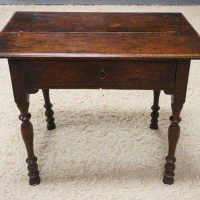 1217	ANTIQUE ENGLISH OAK 1 DRAWER STAND WITH TURNED LEGES AND PINNED CONSTRUCTION, APPROXIMATELY 20 IN X 30 IN X 25 IN H
