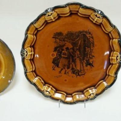 1086	RIDGEWAY OF ENGLAND POTTERY PLATTER *A CHRISTMAS VISITOR* APPROXIMATELY 13 IN, *AT CROSS ROADS* PITCHER AND *A CLANDESTINE INTERVIEW*
