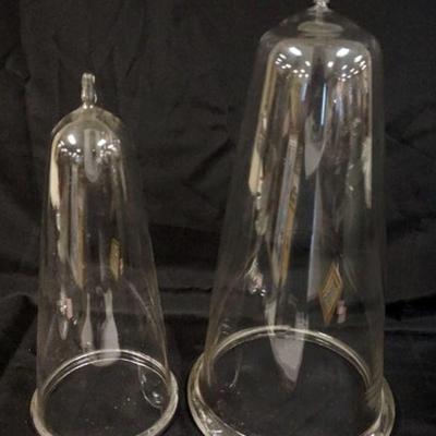 1054	ANTIQUE GLASS APOTHECARY CONICAL GLASS COVERS, LARGEST ONE APPROXIMATELY 21 IN H, TIP CHIPPED ON TOP

