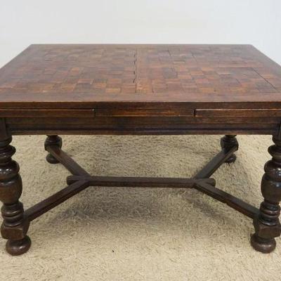 1213A	ANTIQUE FRENCH PARQUETRY TOP EXTENSION TABLE WITH PINNED CONSTRUCTION, APPROXIMATELY OPEN 91 IN X 38 IN X 30 IN H, CLOSED 53 IN X...