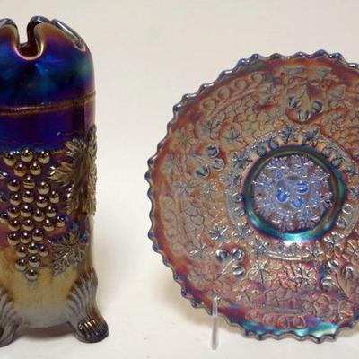1169	CARNIVAL GLASS HAT PIN HOLDER AND 6 IN PLATE
