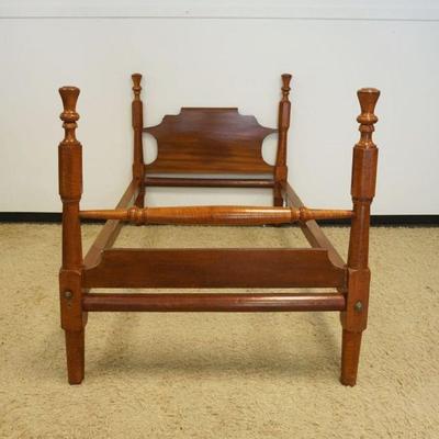 1197	TIGER MAPLE AND CHERRY ROPE BED, APPROXIMATELY BETWEEN RAILS INSIDE 46 1/2 IN X 80 1/12 IN X 53 IN H
